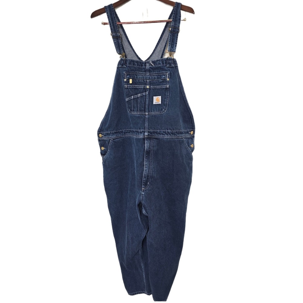 Carhartt‎ Jean Overalls Mens 46x26 Blue Denim Loose Fit Bib Carpenter OR4672-M